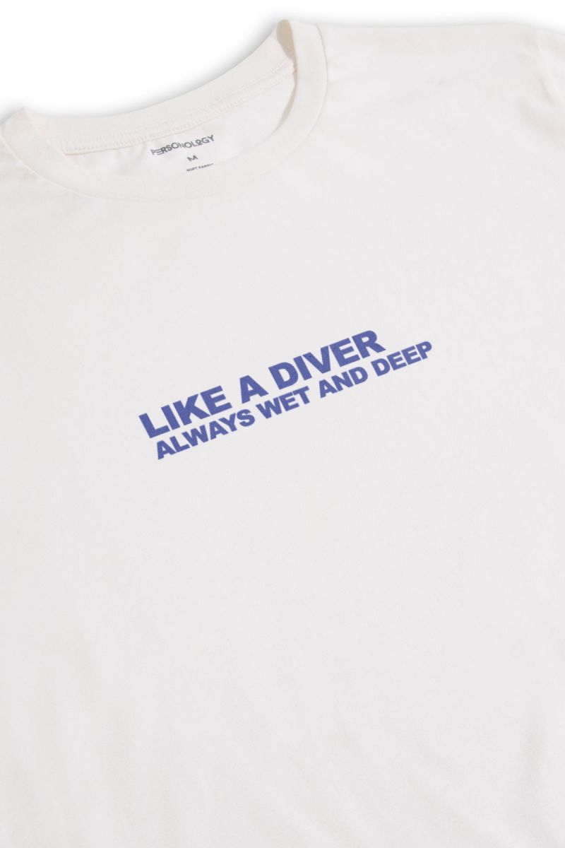 Off White Soft Fabric like a diver always wet and deep Design Short Sleeve Tee