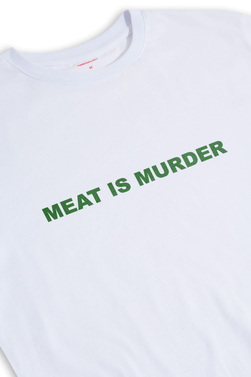 White Soft Fabric meat is murder Design Short Sleeve Tee