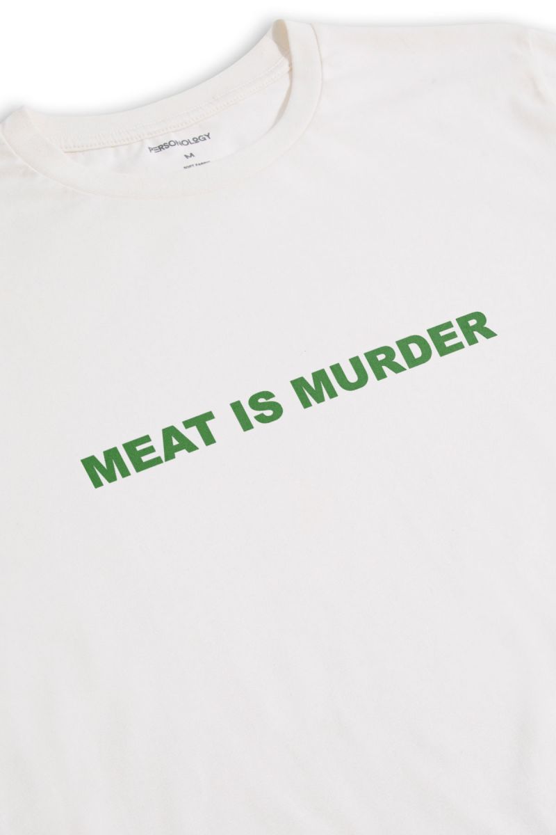 Off White Soft Fabric meat is murder Design Short Sleeve Tee