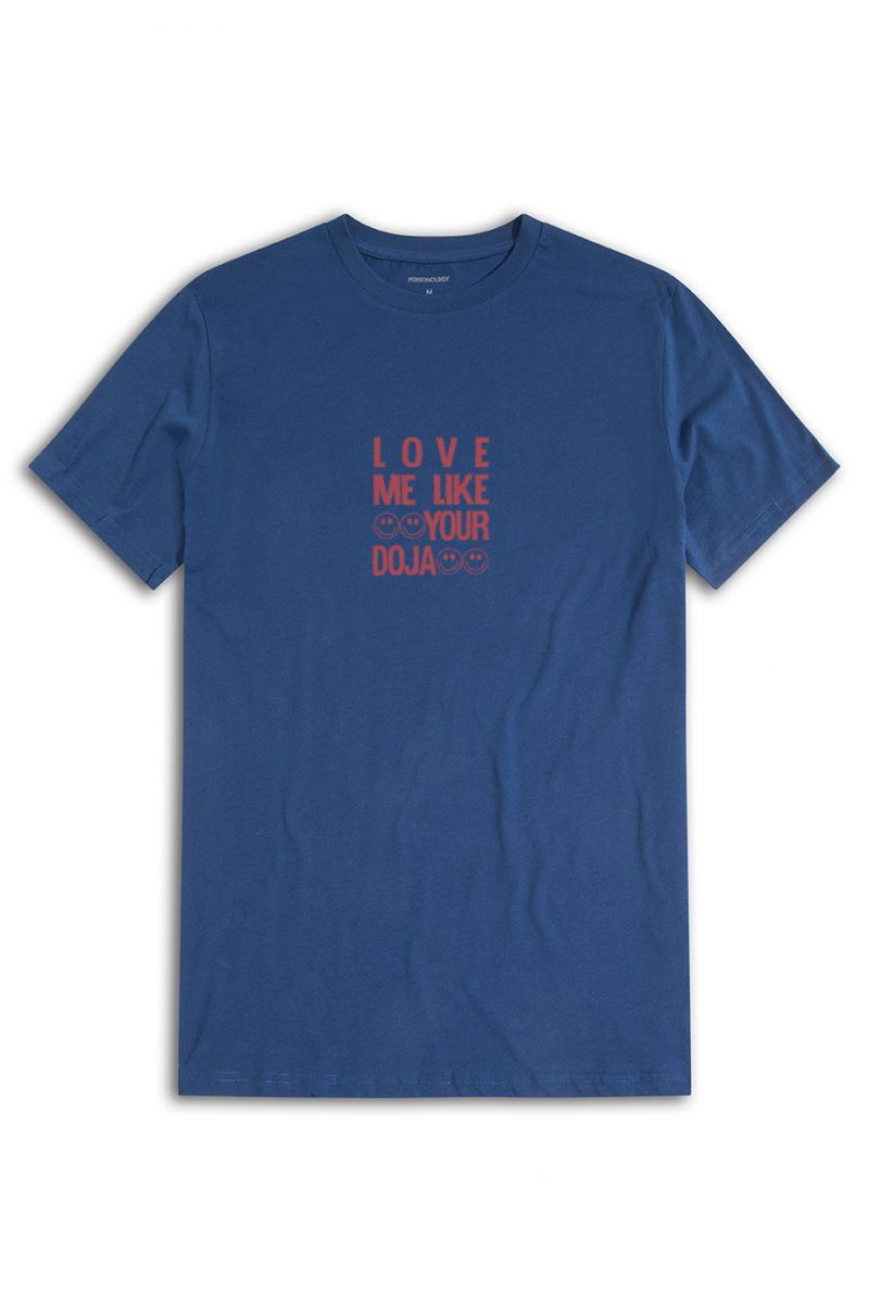 Navy Soft Fabric love me like your doja Design Short Sleeve Tee