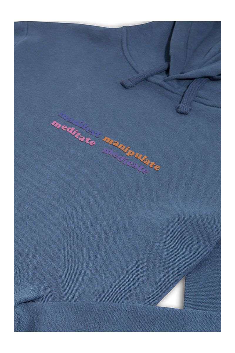 Navy Premium Cotton manifest manipulate meditate medicate Design Pullover Hoodie