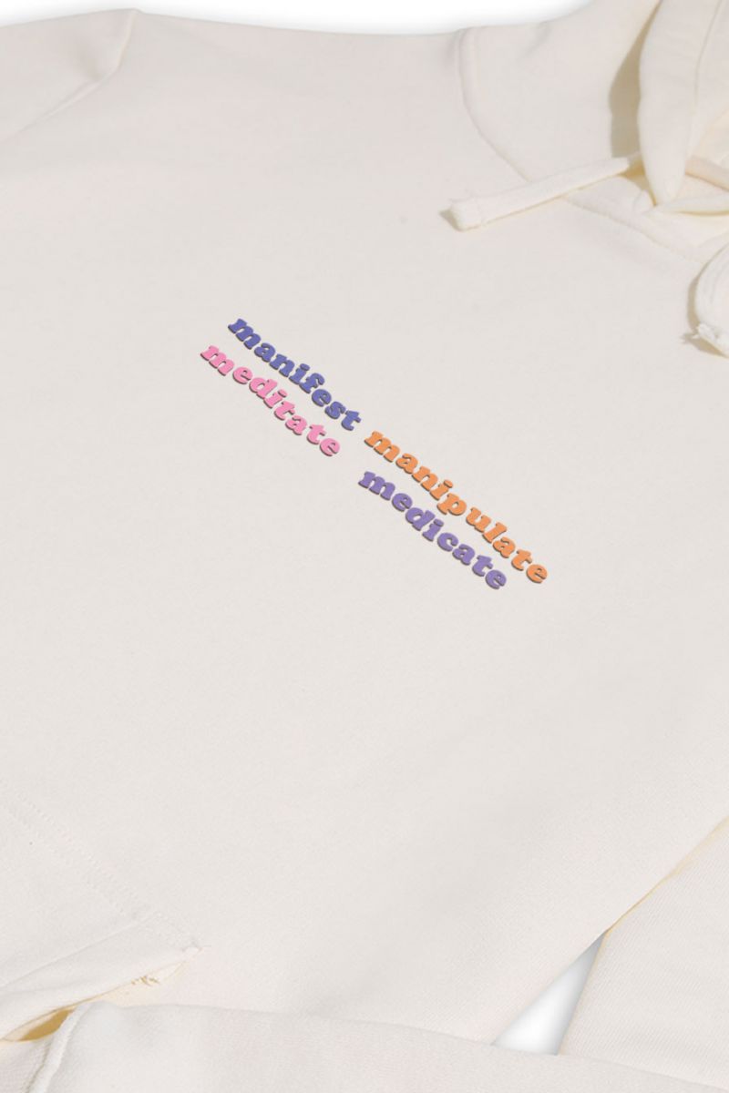 Ecru Premium Cotton manifest manipulate meditate medicate Design Pullover Hoodie