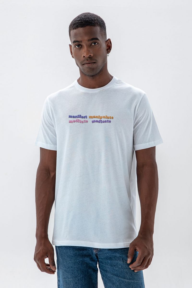 White Soft Fabric manifest manipulate meditate medicate Design Short Sleeve Tee
