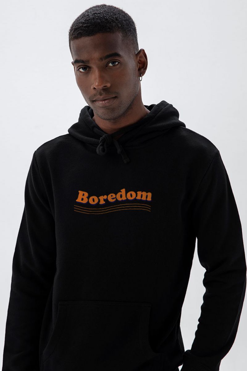 Black Premium Cotton boredom Design Pullover Hoodie