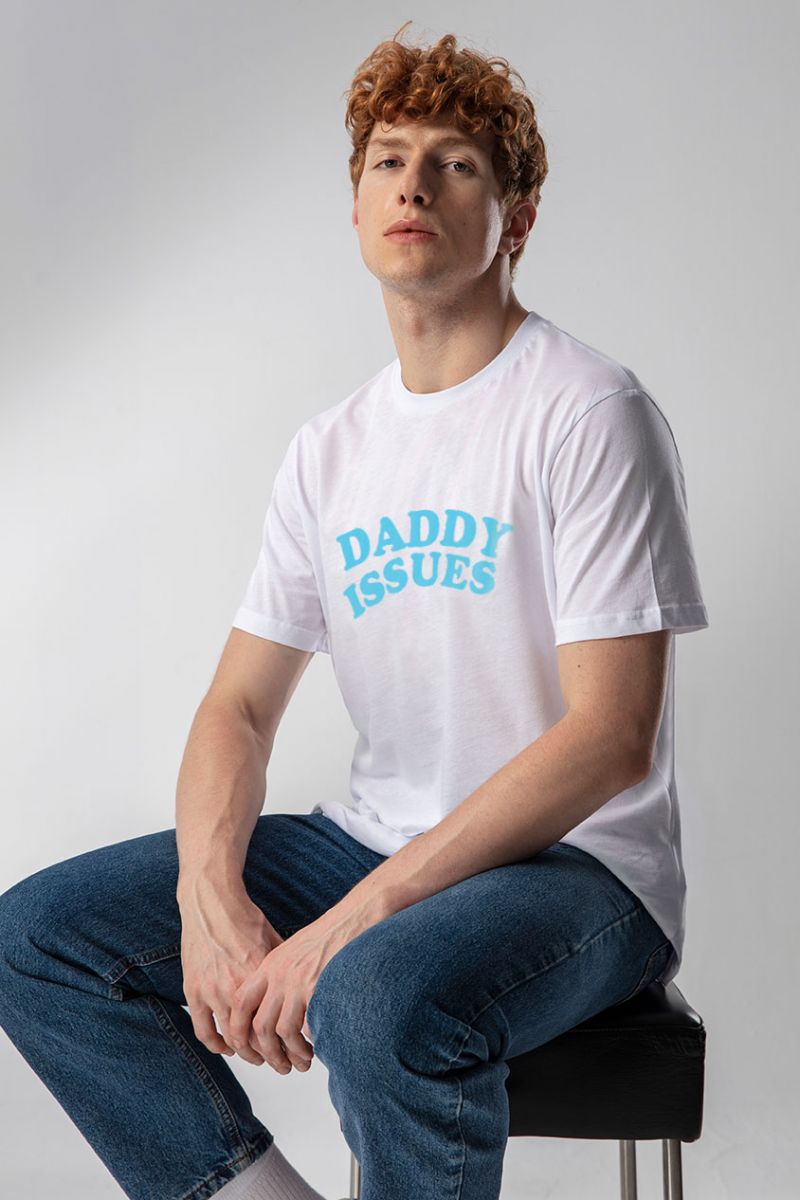 White Soft Fabric daddy issues Design Short Sleeve Tee