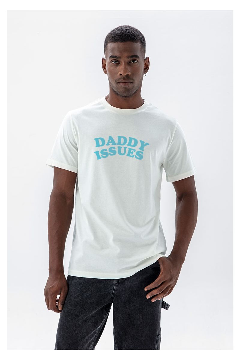 Off White Soft Fabric daddy issues Design Short Sleeve Tee