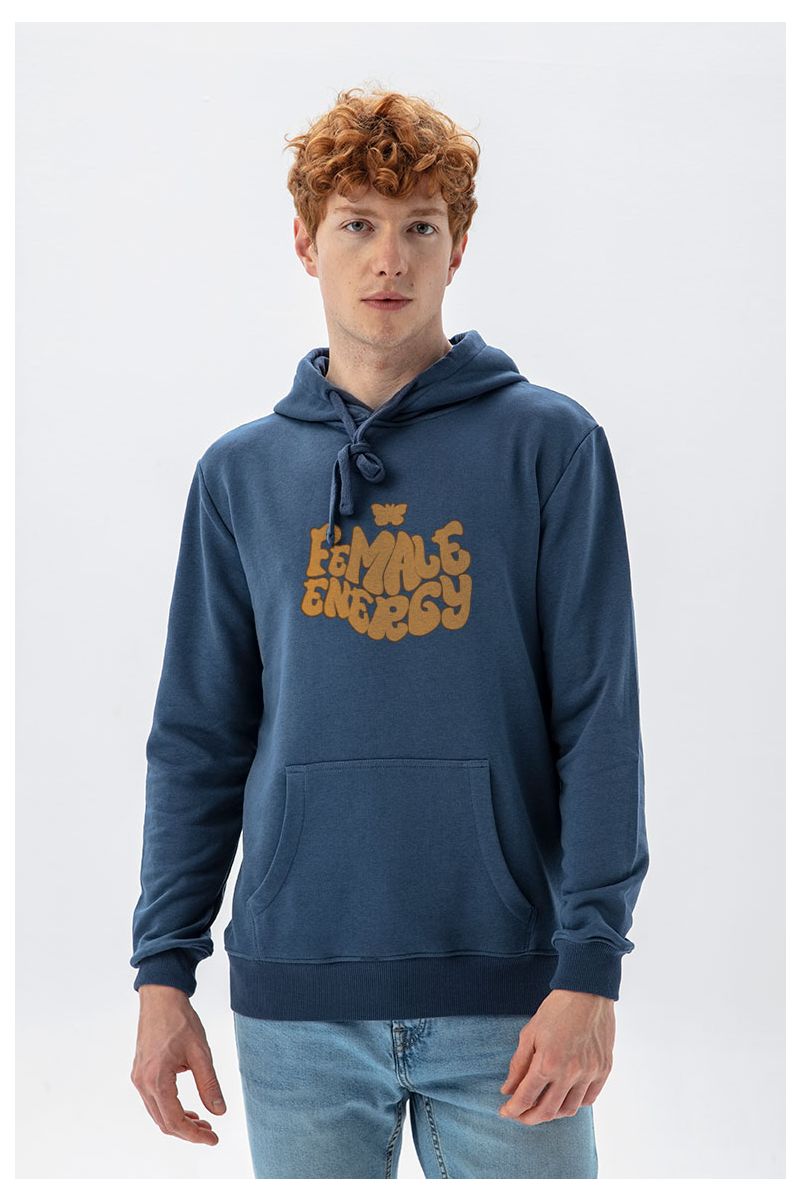 Navy Premium Cotton Female energy Design Pullover Hoodie