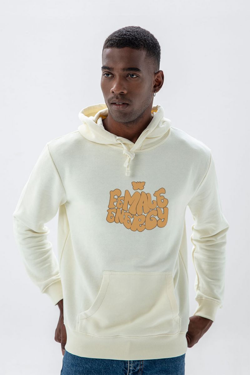 Ecru Premium Cotton Female energy Design Pullover Hoodie
