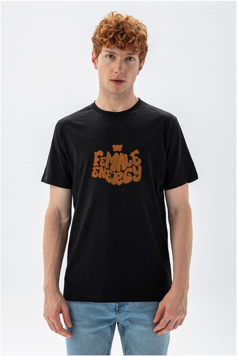 Black Soft Fabric Female energy Design Short Sleeve Tee
