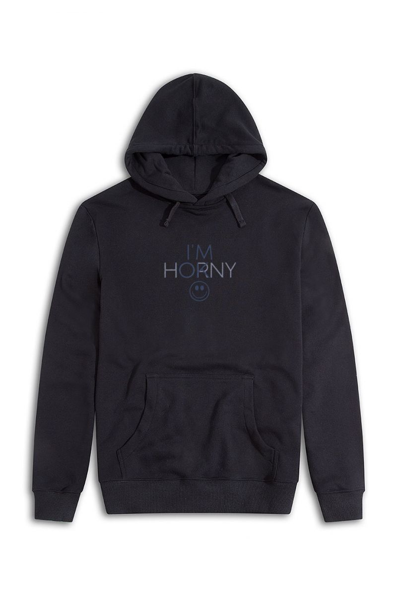 Black Premium Cotton i am horny , i am ok  Design Pullover Hoodie