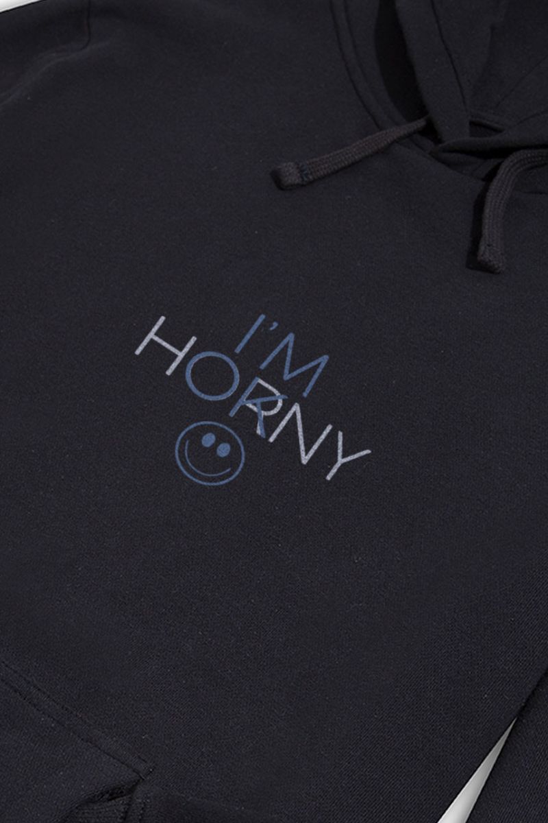 Black Premium Cotton i am horny , i am ok Design Pullover Hoodie