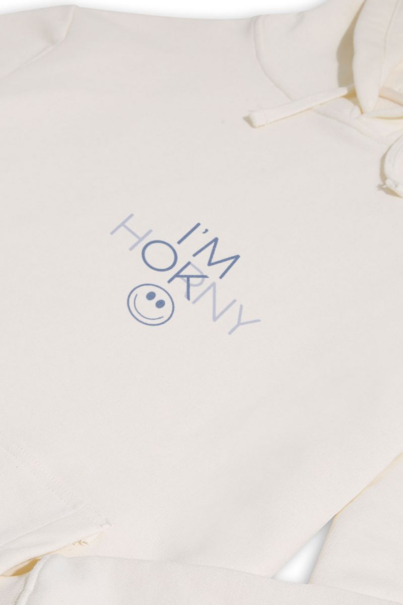 Ecru Premium Cotton i am horny , i am ok Design Pullover Hoodie