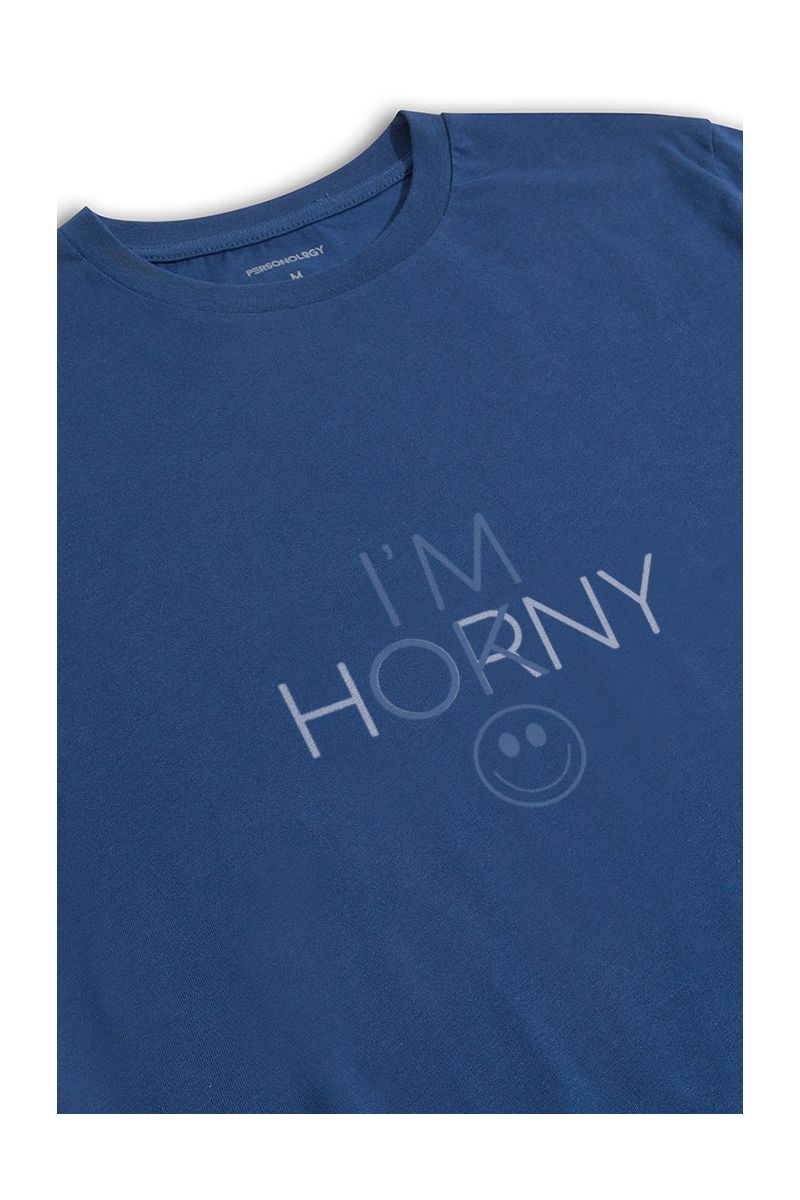 Navy Soft Fabric i am horny , i am ok Design Short Sleeve Tee