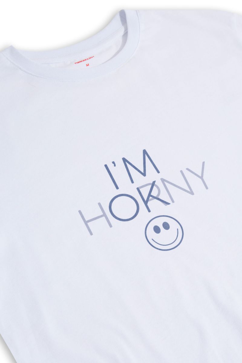 White Soft Fabric i am horny , i am ok Design Short Sleeve Tee