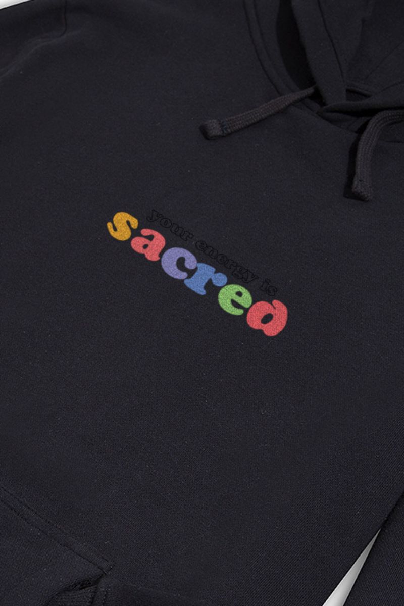 Black Premium Cotton your energy is sacred Design Pullover Hoodie