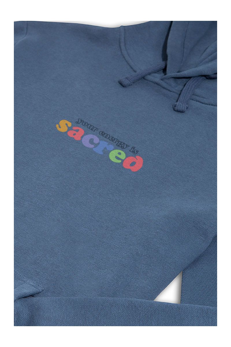 Navy Premium Cotton your energy is sacred Design Pullover Hoodie