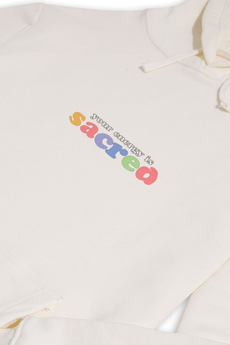 Ecru Premium Cotton your energy is sacred Design Pullover Hoodie
