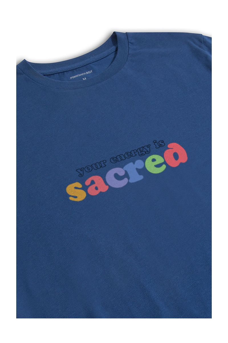 Navy Soft Fabric your energy is sacred Design Short Sleeve Tee