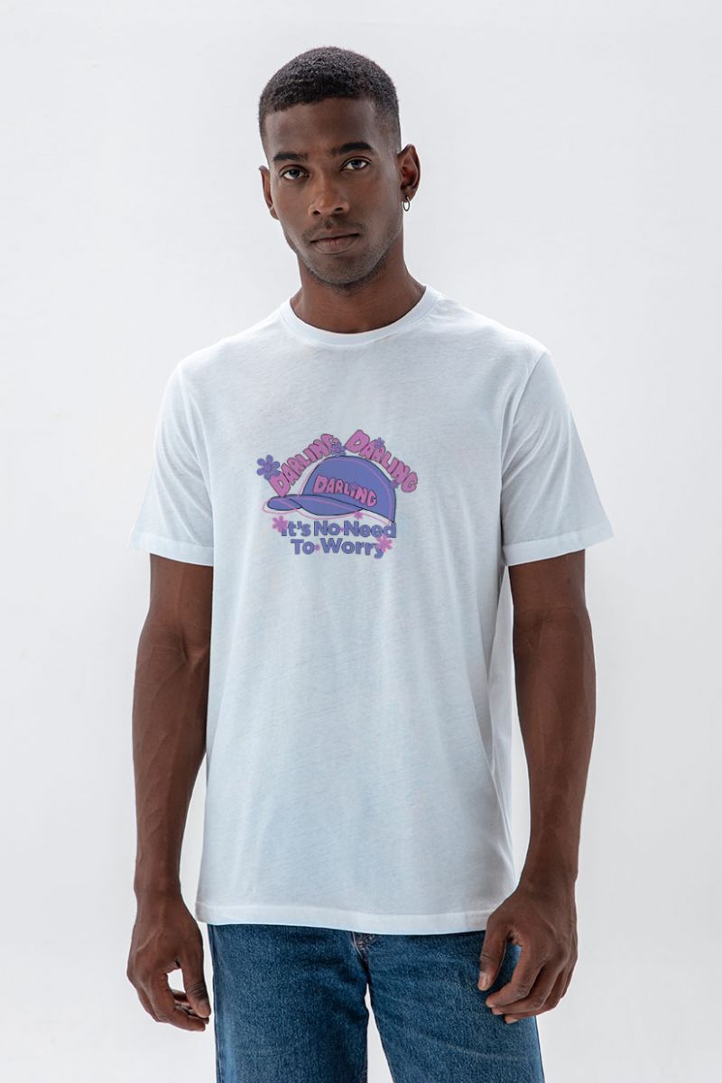 White Soft Fabric Best Interest Darling , It's no Need to Worry Design Short Sleeve Tee