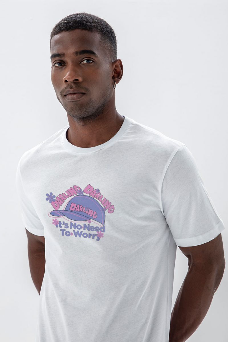 White Soft Fabric Best Interest Darling , It's no Need to Worry Design Short Sleeve Tee