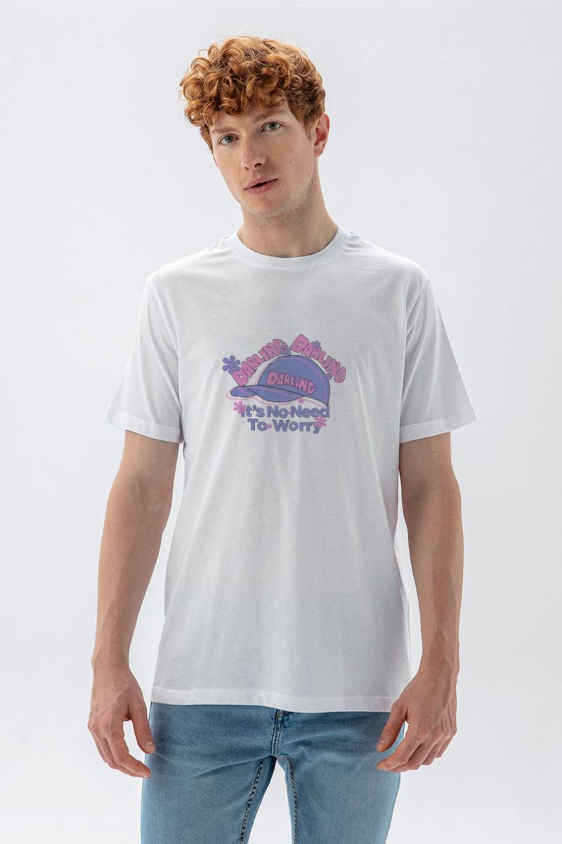 White Soft Fabric Best Interest Darling , It's no Need to Worry Design Short Sleeve Tee