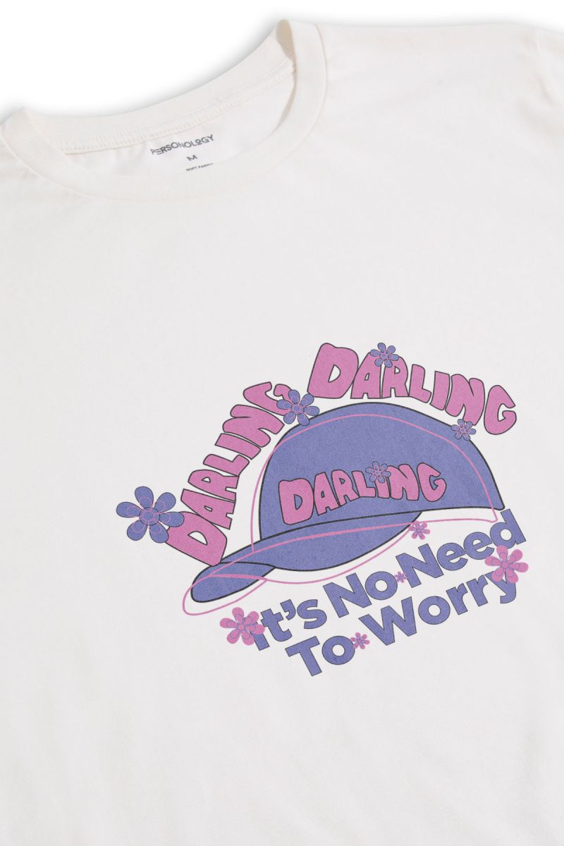 Off White Soft Fabric Best Interest Darling , It's no Need to Worry Design Short Sleeve Tee