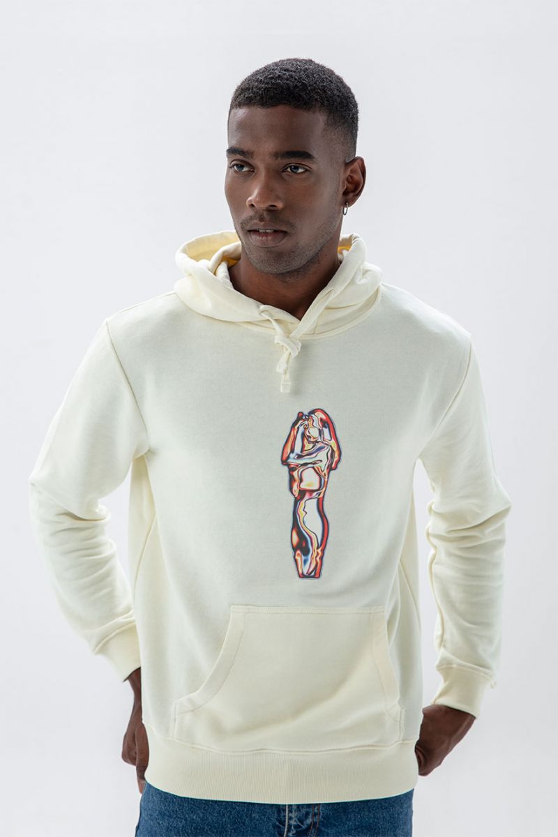 Ecru Premium Cotton Awake Design Pullover Hoodie