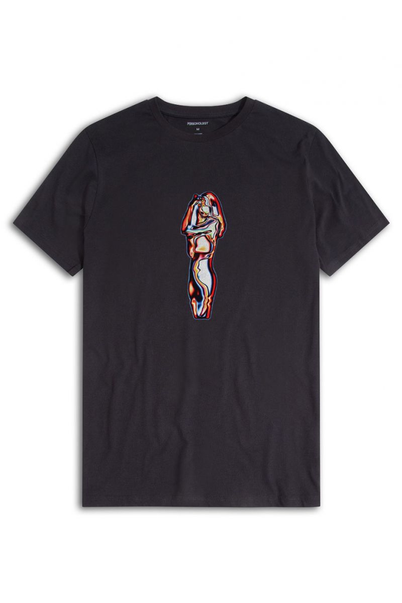 Black Soft Fabric Awake Design Short Sleeve Tee