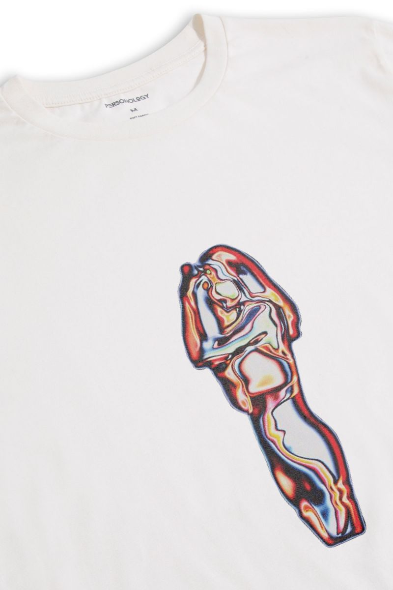Off White Soft Fabric Awake Design Short Sleeve Tee