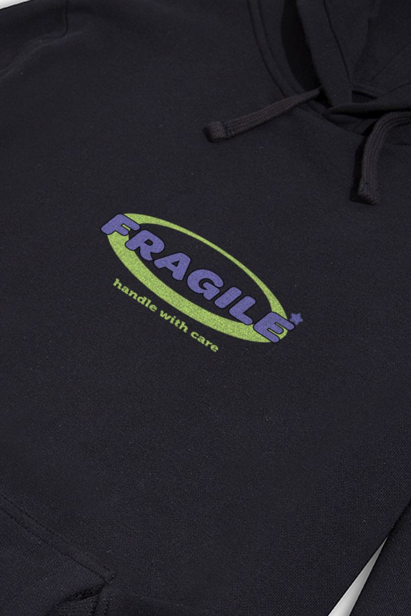 Black Premium Cotton Fragile , Handle with Care Design Pullover Hoodie