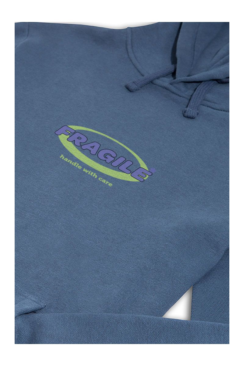 Navy Premium Cotton Fragile , Handle with Care Design Pullover Hoodie