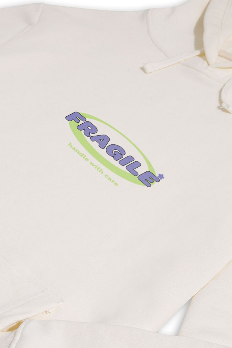 Ecru Premium Cotton Fragile , Handle with Care Design Pullover Hoodie