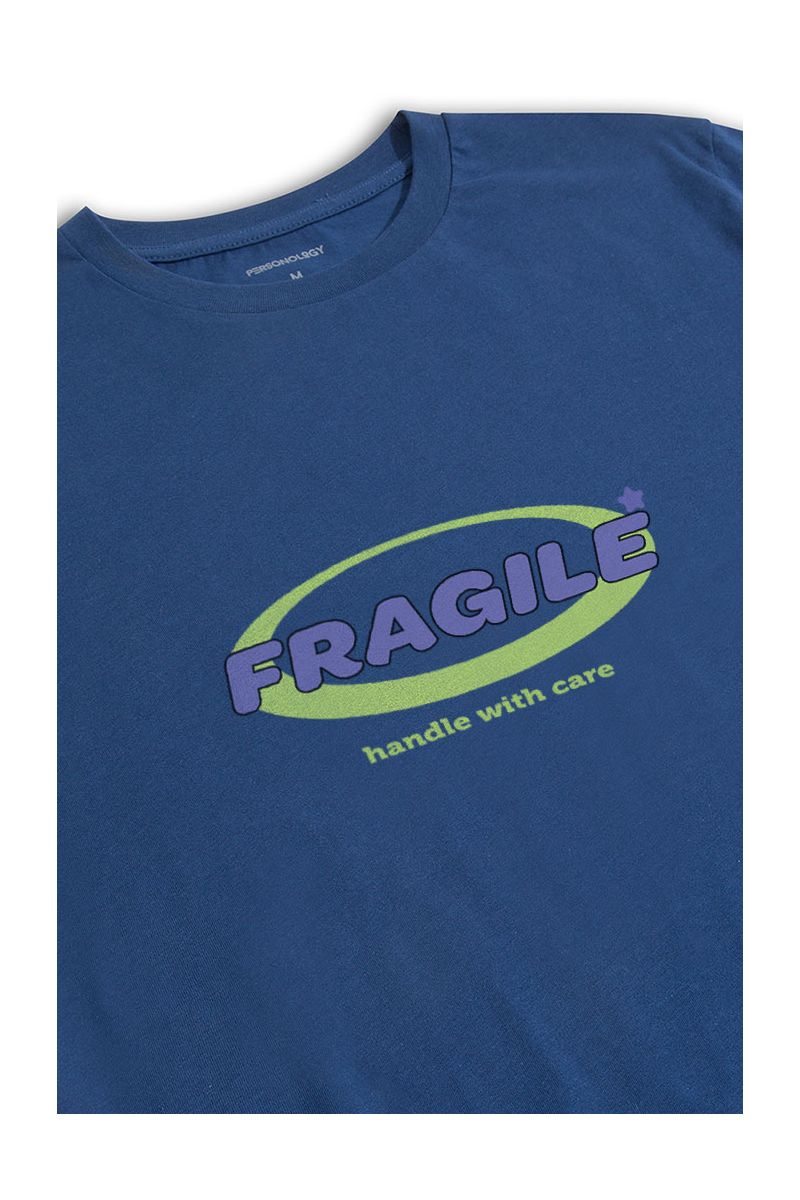 Navy Soft Fabric Fragile , Handle with Care Design Short Sleeve Tee