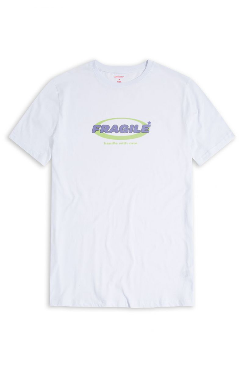 White Soft Fabric Fragile , Handle with Care Design Short Sleeve Tee