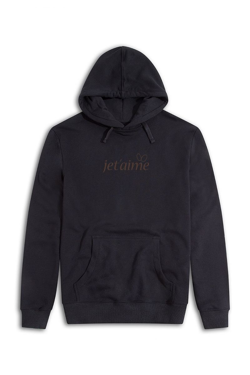 Black Premium Cotton je t'aime Design Pullover Hoodie
