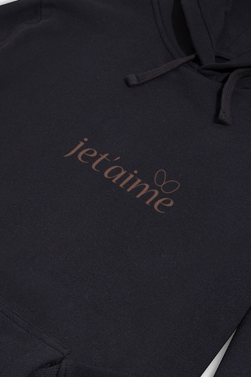 Black Premium Cotton je t'aime Design Pullover Hoodie