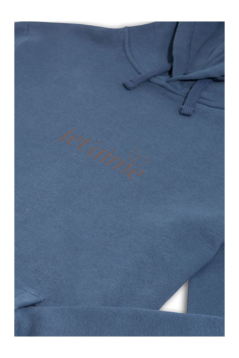 Navy Premium Cotton je t'aime Design Pullover Hoodie