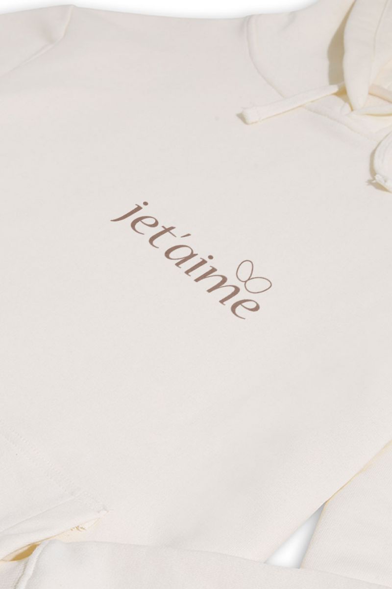 Ecru Premium Cotton je t'aime Design Pullover Hoodie