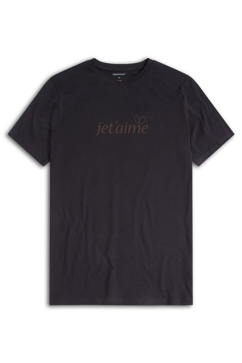 Black Soft Fabric je t'aime Design Short Sleeve Tee