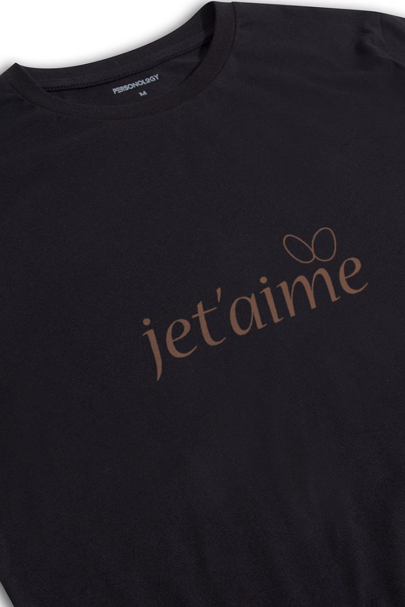 Black Soft Fabric je t'aime Design Short Sleeve Tee