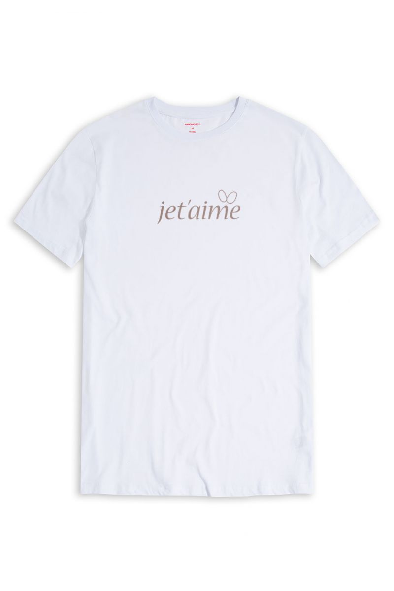 White Soft Fabric je t'aime Design Short Sleeve Tee