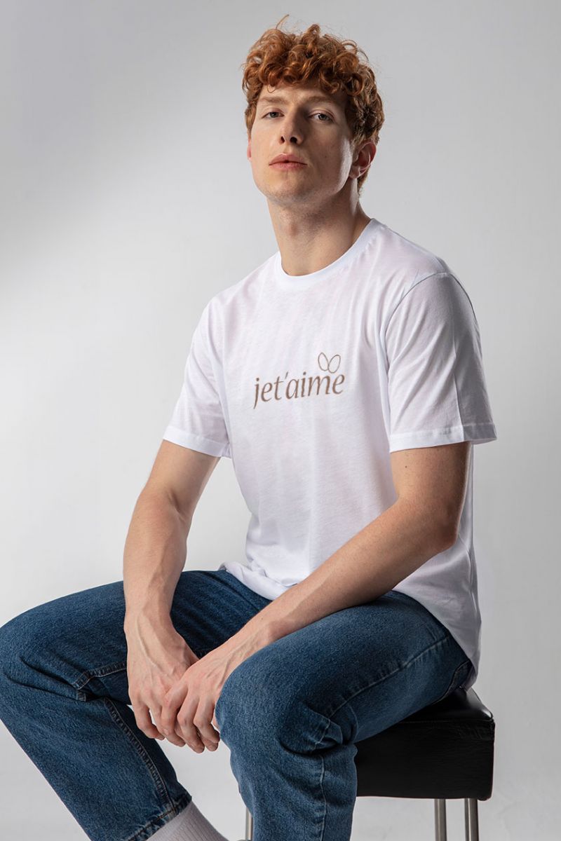 White Soft Fabric je t'aime Design Short Sleeve Tee