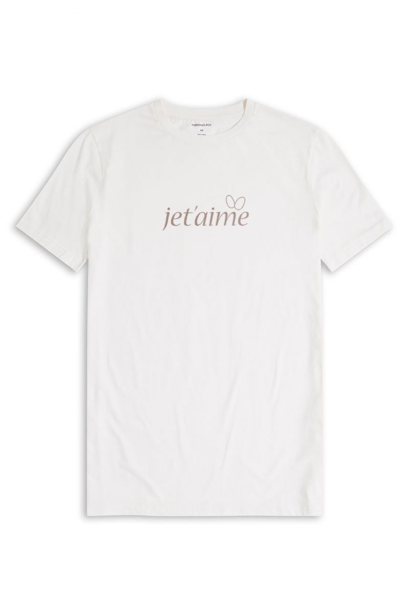 Off White Soft Fabric je t'aime Design Short Sleeve Tee