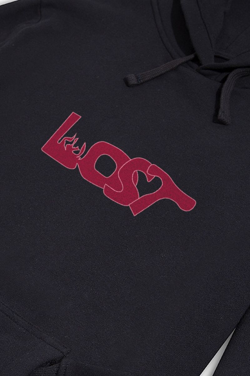 Black Premium Cotton Lost Design Pullover Hoodie