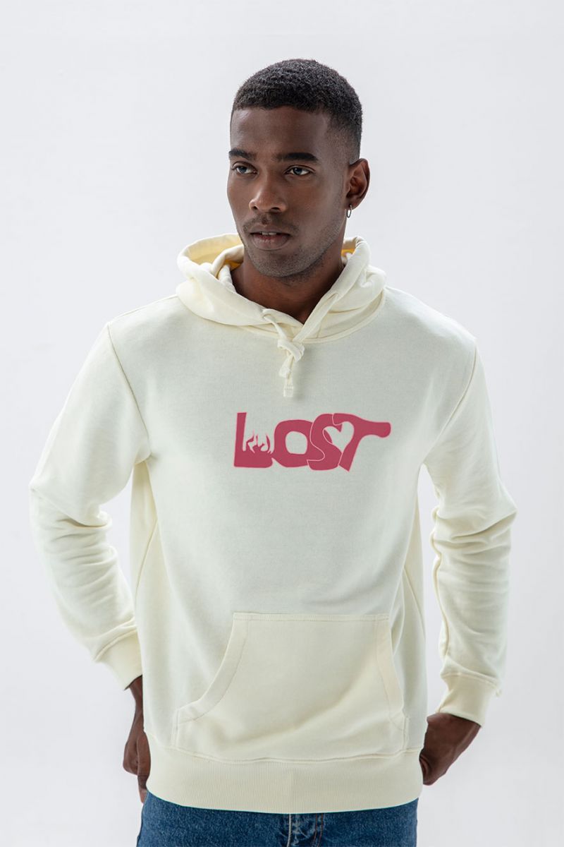Ecru Premium Cotton Lost Design Pullover Hoodie