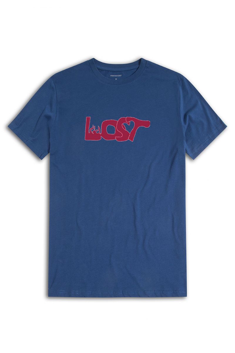 Navy Soft Fabric Lost Design Short Sleeve Tee