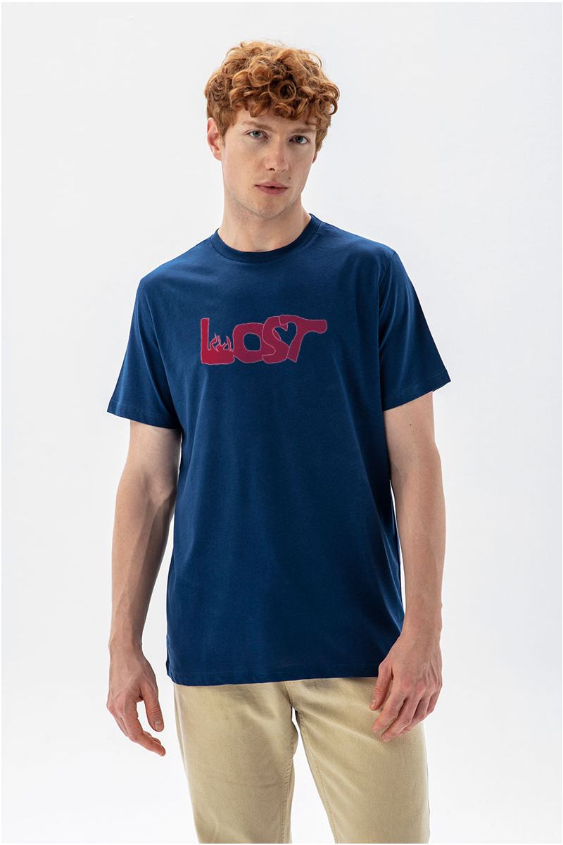 Navy Soft Fabric Lost Design Short Sleeve Tee