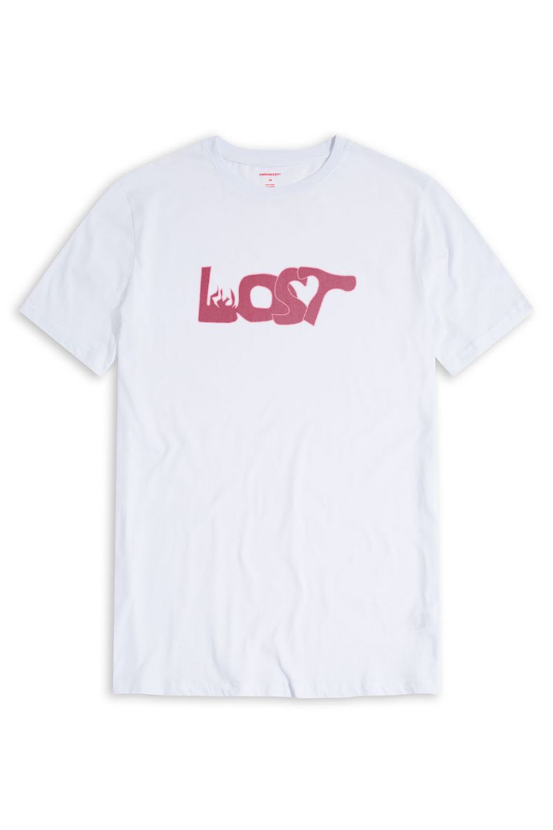 White Soft Fabric Lost Design Short Sleeve Tee