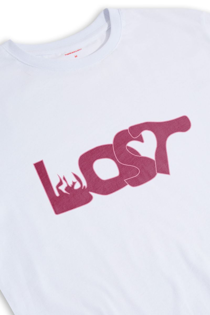 White Soft Fabric Lost Design Short Sleeve Tee