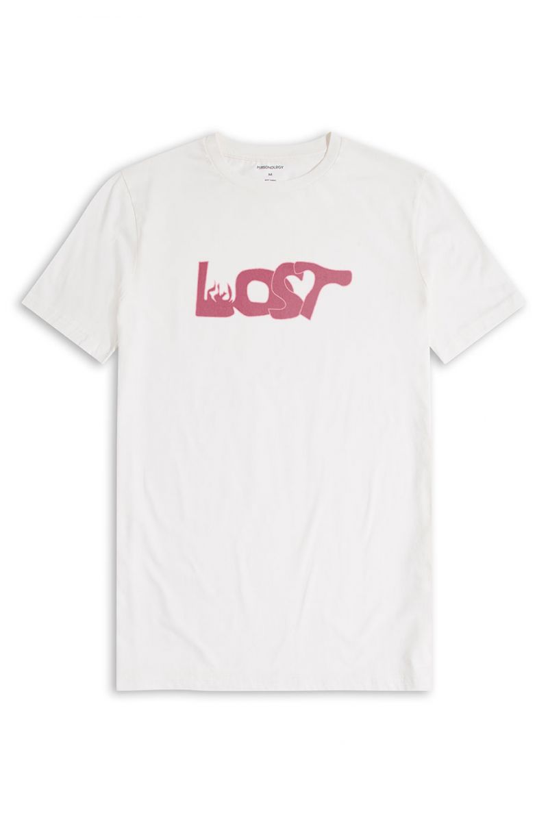 Off White Soft Fabric Lost Design Short Sleeve Tee